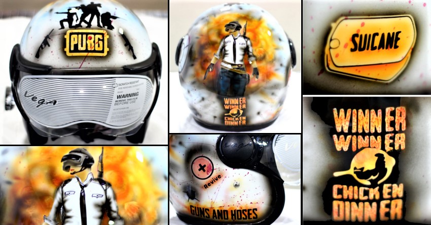 ‘Winner Winner Chicken Dinner’ Hand-Painted PUBG Helmet by ‘Guns and Hoses’