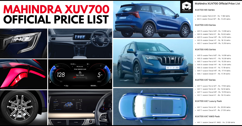 Mahindra XUV700 Full Price List Officially Revealed